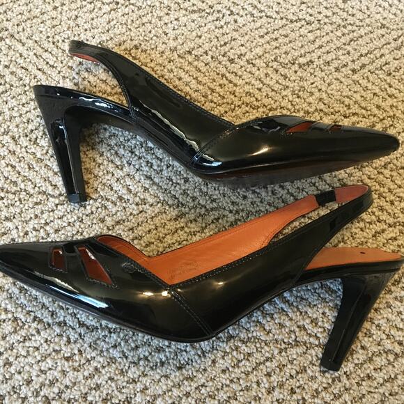 Via Spiga Black Patent Leather Gable Slingback Heels - 8M - Picture 5 of 8
